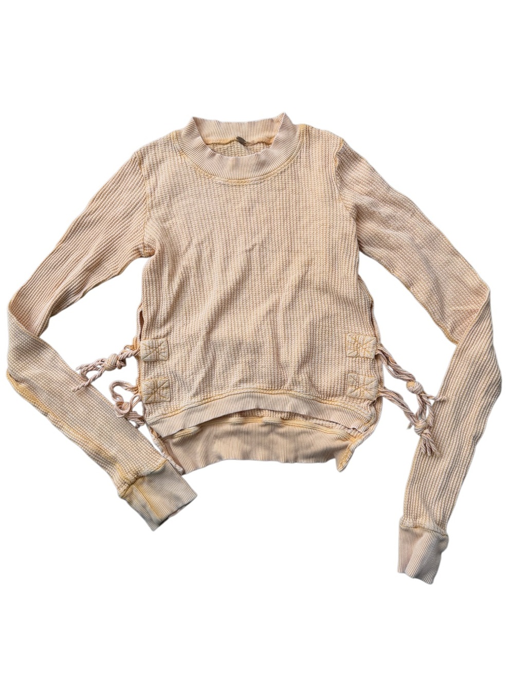 Free People Orange Sherbet Waffle-Knit Side-Tie Long Sleeve Top